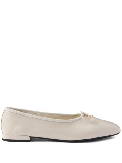 Prada Patent-leather Ballerina Flats In Elfenbein