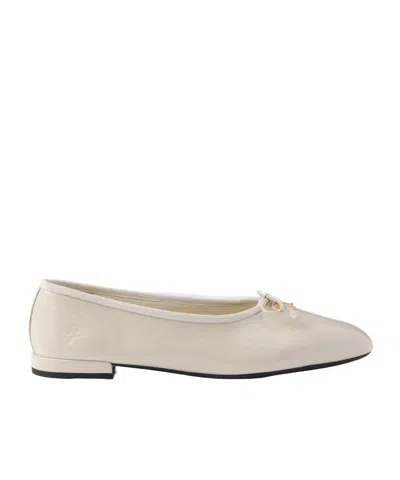PRADA PRADA LOGO PLAQUE ALMOND TOE BALLERINA SHOES