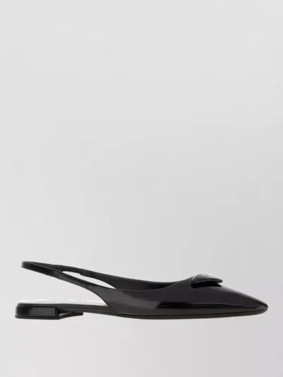 Prada Leather Ballerinas Pumps Glossy Pointed Toe In Black