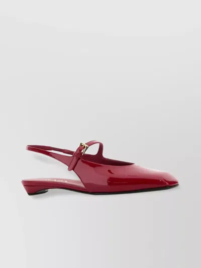 Prada Leather Ballerinas With Buckle Detail And Pointed Toe In Red