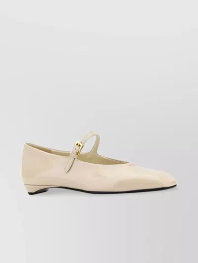 Prada Leather Ballerinas With Patent Finish And Round Toe In White