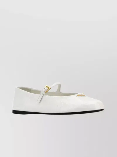 PRADA LEATHER BALLERINAS WITH ROUND TOE AND BUCKLE DETAIL