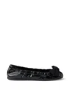 Prada Black Patent Leather Ballet Flats With Bow In Black