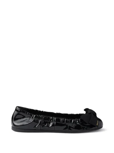 Prada Leather Ballet Flats In Black