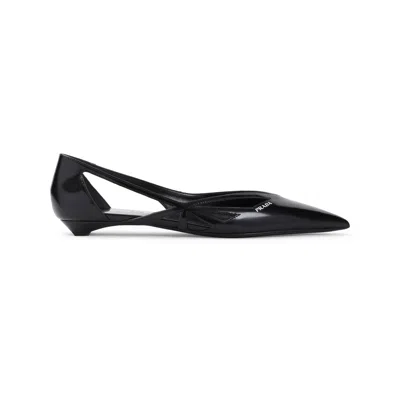 Prada Leather Ballet Flats In Black