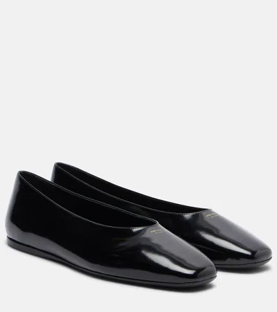 Prada Ballerina Loafer Brushed Leather Square Toe In Black