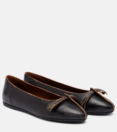 Prada Leather Ballet Flats In Brown