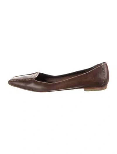 Pre-owned Prada Leather Ballet Flats In Brown