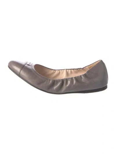 Pre-owned Prada Leather Ballet Flats In Gray