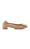 Prada Sandcolored Ballerina Flats With Maxi Bow In Neutral