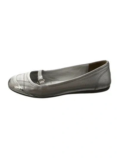 Pre-owned Prada Leather Ballet Flats In Silver