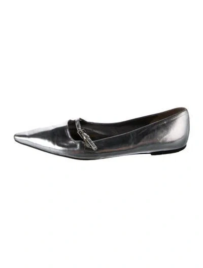Pre-owned Prada Leather Ballet Flats In Silver