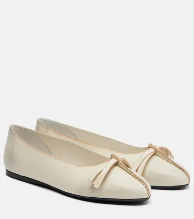 Prada Leather Ballet Flats In White