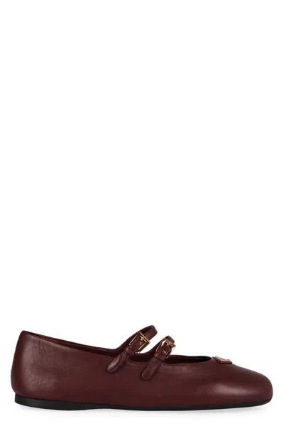 Prada Leather Ballet Flats With Logo