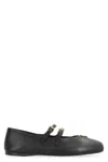 Prada Leather Ballet Flats With Logo In Black