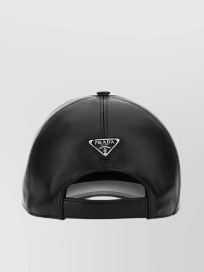 Prada Leather Baseball Cap With Curved Visor In Black