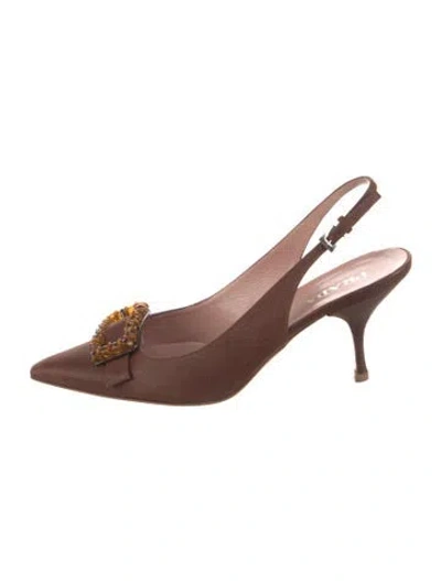 Pre-owned Prada Leather Beaded Accents Slingback Pumps In Brown
