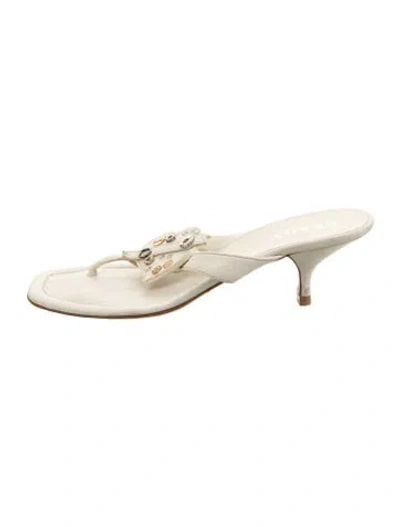 Pre-owned Prada Leather Beaded Accents T-strap Sandals In Neutral