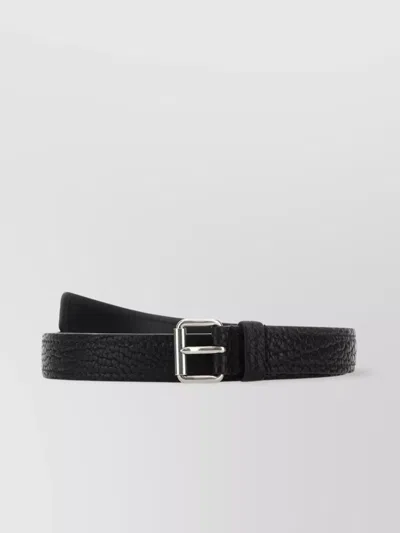 Prada Leather Belt Adjustable Fit Pebble Texture Silver Buckle Loop In Black