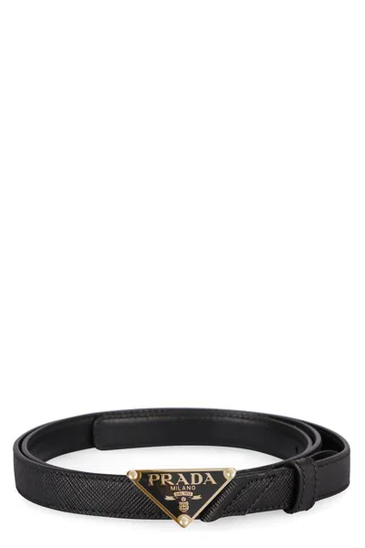 Prada Saffiano Leather Belt In Black