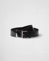Prada Metal Buckle Calf Leather Belt In Black