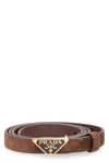 Prada Triangular Buckle Leather Belt In Brown