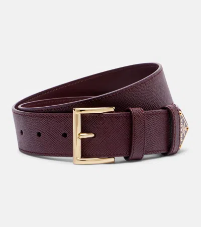 Prada Leather Belt In Burgundy