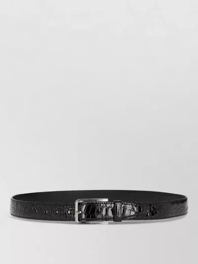 Prada Leather Belt Crocodile Texture Glossy Finish In Black