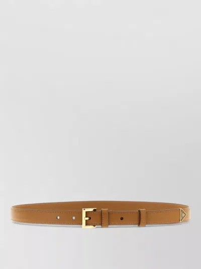 Prada Leather Belt Featuring Signature Gold Hardware In Brown