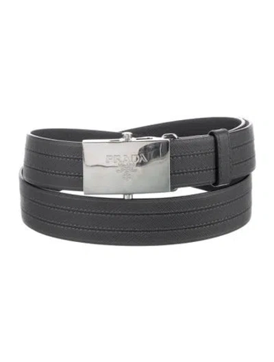 Pre-owned Prada Leather Belt In Grey