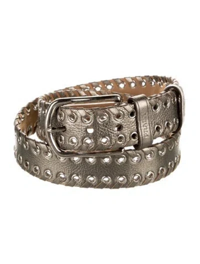 Pre-owned Prada Leather Belt In Silver