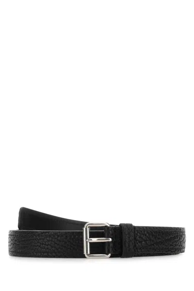 Prada Leather Belt With 3 Cm Height And Silver Finishing In Black