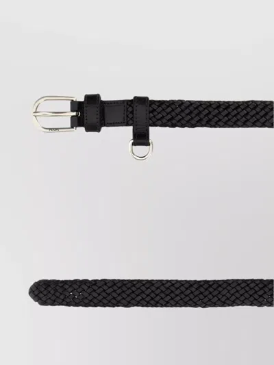 Prada Leather Belt With Adjustable Length And Braided Design In Black