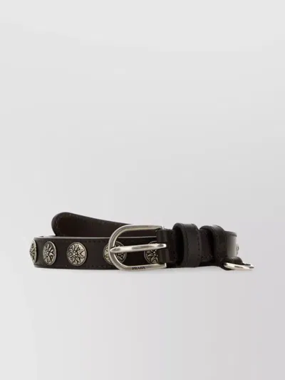PRADA LEATHER BELT WITH ADJUSTABLE LENGTH AND DECORATIVE STUDS