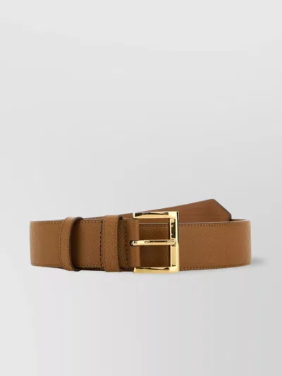 Prada Leather Belt With Adjustable Length And Gold-tone Buckle