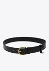 Prada Leather Belt With Engraved Buckle In Black