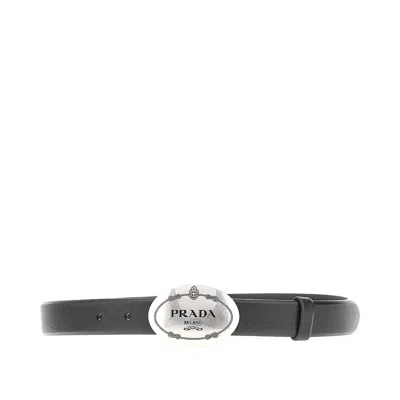 Prada Leather Belt With Logo Buckle In Black
