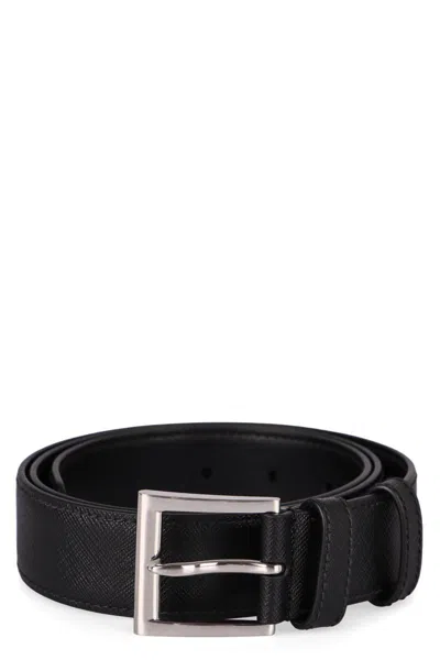 Prada Leather Belt With Metal Buckle In Black