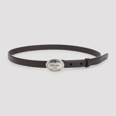 Prada Leather Belt With Oval Logo Buckle In Brown