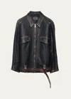 PRADA LEATHER BELTED JACKET