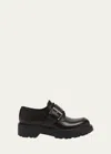 Prada Brushed Leather Lace-up Shoes With Strap In Cordovan