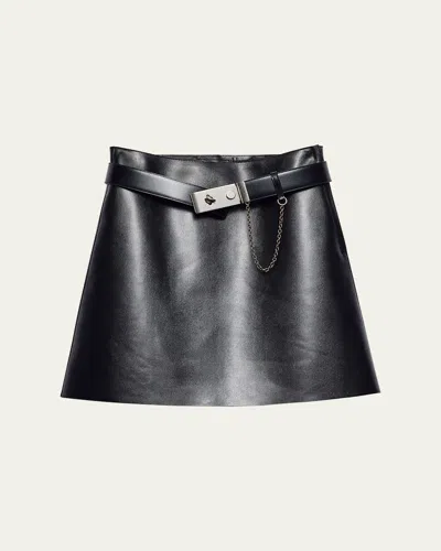 Prada Leather Belted Mini Skirt In Black