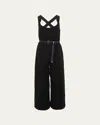 Prada Leather Belted Wide-leg Crepe Jumpsuit In Nero