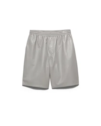 Prada Leather Bermudas In Gray