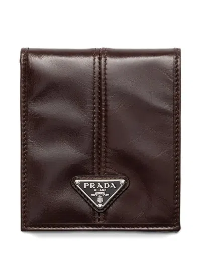 Prada Leather Bi-fold Wallet In Brown