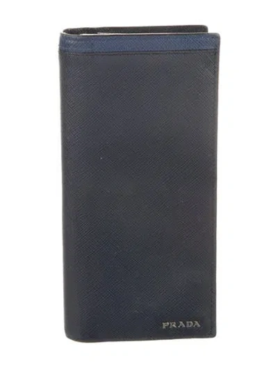 Pre-owned Prada Leather Bifold Wallet In Blue