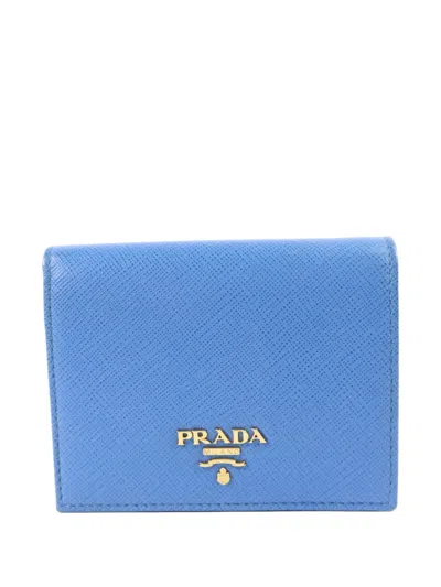 Pre-owned Prada Leather Bifold Wallet In Blue