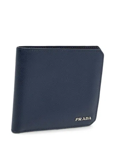 Pre-owned Prada Leather Bifold Wallet In Blue