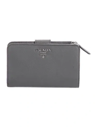 Pre-owned Prada Leather Bifold Wallet In Grey
