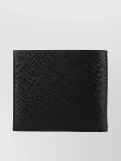 Prada Leather Bifold Wallet Saffiano Texture In Black